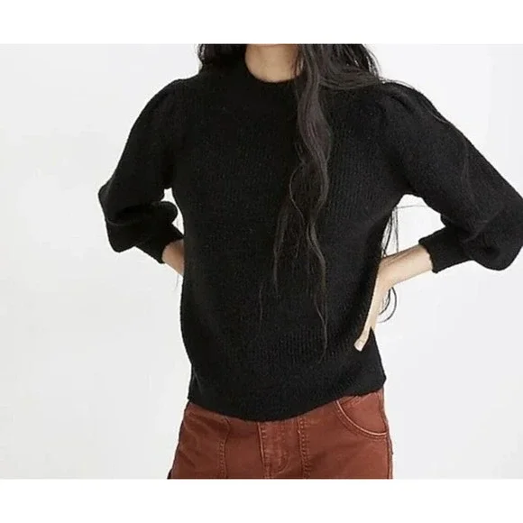 Madewell Eaton Pullover Crew Puff Sleeve Sweater Size Small in Black NWT - Picture 3 of 5